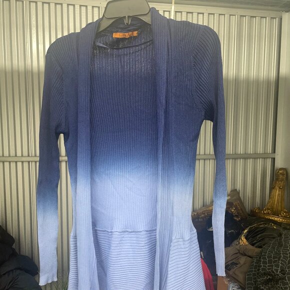 Blue Gradient Two Piece: Tank Top &  Long Sleeve Cardigan - Picture 1 of 7